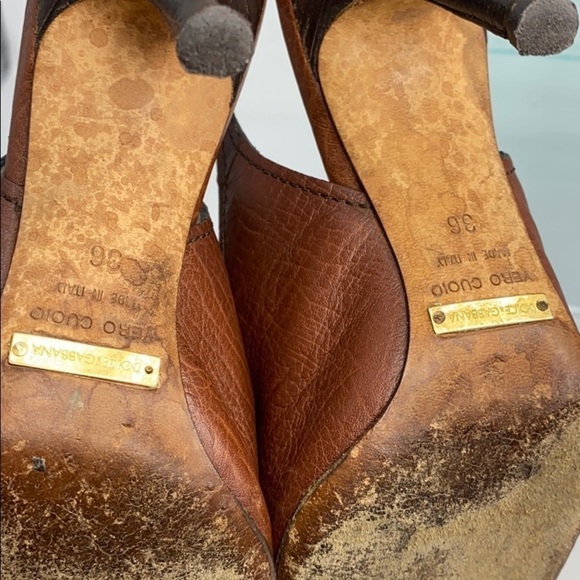 Dolce & Gabbana Sz 36 Brown Leather Peep Toe Heels - Picture 13 of 14